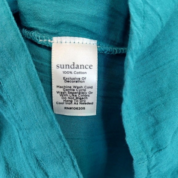 Sundance Teal Blue Cotton Pintuck Lace Ruffle Neck Blouse Small - Picture 5 of 10